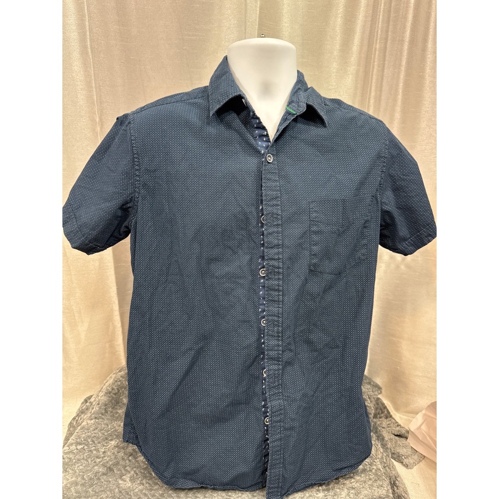 Rugby University Mens Navy Blue Micro Dot Short Sleeve Button Down Shirt Med